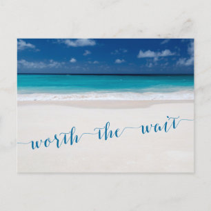 Carte Postale Faire-part Thème Plage Sauvez La Date Vaut La Peine D'Attendr