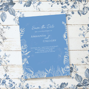 Carte Postale Faire-part Toile Bleue Océan thème Mariage Enregistrer la dat