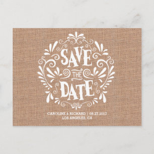 CARTE POSTALE FAIRE-PART TOILE DE JUTE MODERNE  SAVE DE LA TYPOGRAPHIE
