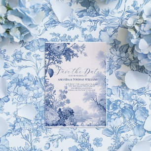 Carte Postale Faire-part Toile vintage Florale Bleu