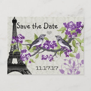 Carte Postale Faire-part Tour Eiffel Amour Vintage Épargne la Date