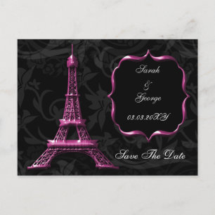Carte Postale Faire-part Tour Eiffel rose Mariage français Enregistrer la d