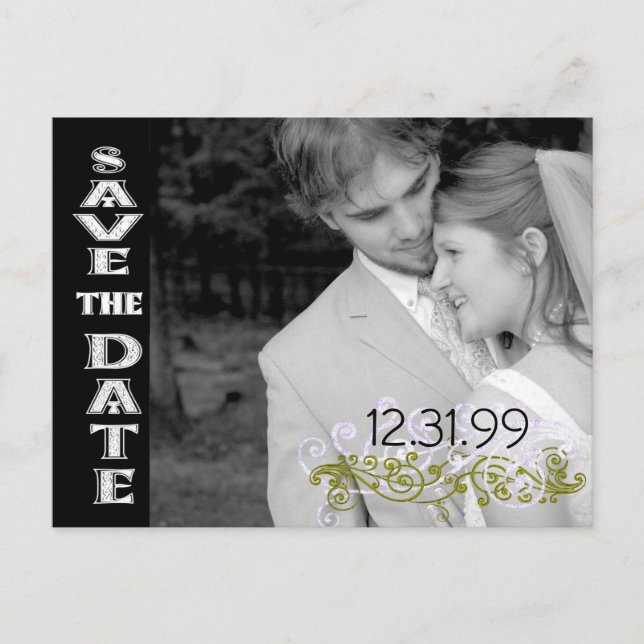 Carte Postale Faire-part Tourbillonnant noir et blanc Enregistrer la date (Devant)