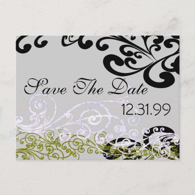 Carte Postale Faire-part Tourbillonnant Purple & Vert Enregistrer La Date (Devant)