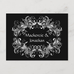 Carte Postale Faire-part Tourbillons Blancs Vintage sur Fond Noir Enregistr