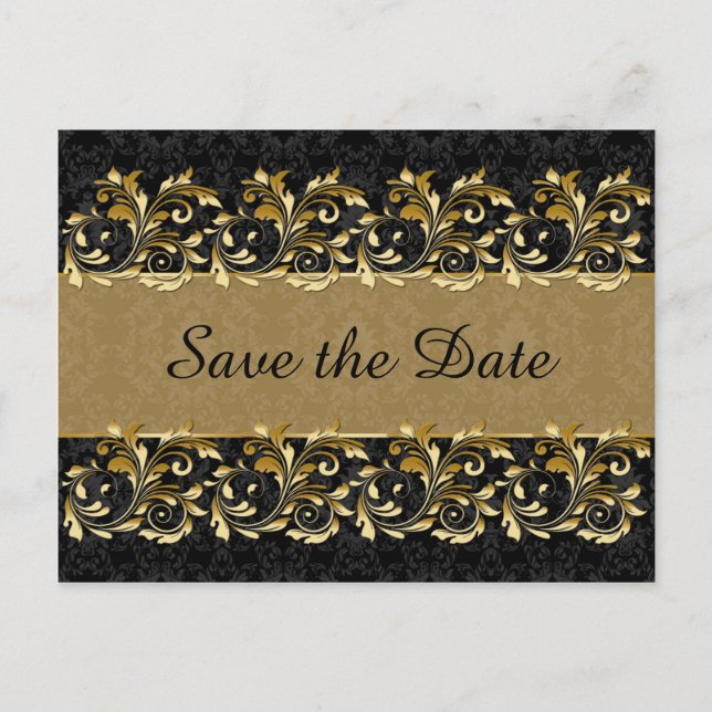Carte Postale Faire-part Tourbillons d'or feuillu Enregistrer la date (Devant)