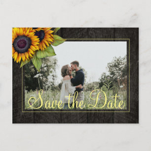 Carte Postale Faire-part Tournages de tournesols en bois de grange rustique