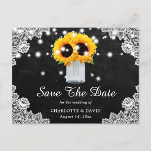 Carte Postale Faire-part Tournesol en dentelle de tableau noir Enregistrer