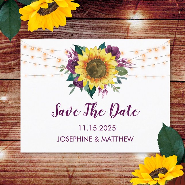 Carte Postale Faire-part Tournesol Rose Prune Pourpre Save The Date (Créateur téléchargé)