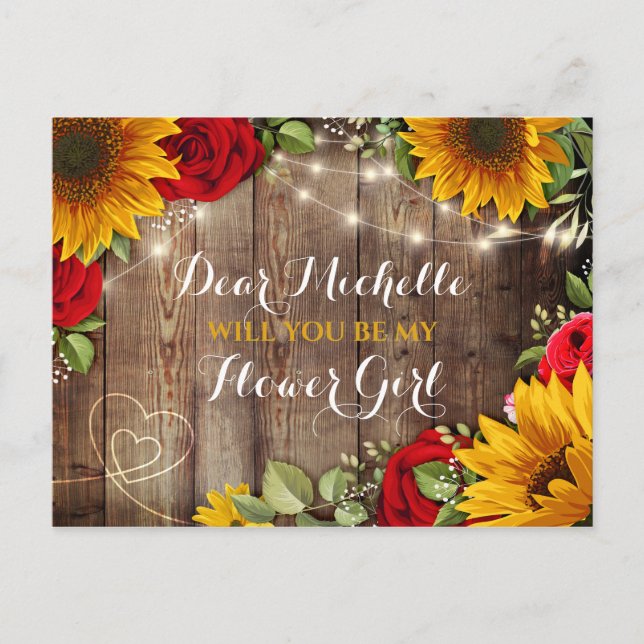 Carte Postale Faire-part Tournesol & Roses Seras-Tu Ma Demoiselle D'honneur (Devant)