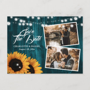 Carte Postale Faire-part Tournesol sarcelle Photo Mariage Économisez la dat