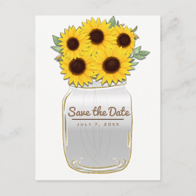 Carte Postale Faire-part Tournesols dans un bocal Mason Rustique Chic Enreg (Devant)