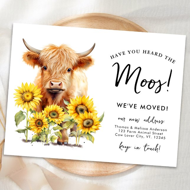 Carte Postale Faire-part Tournesols de la vache des Highlands Nouveau Adres (Créateur téléchargé)