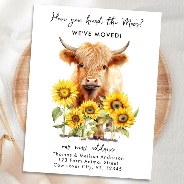 Carte Postale Faire-part Tournesols Vache Highland Mignonne Nouvel Adresse  (Créateur téléchargé)