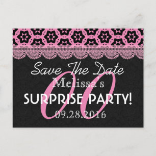 Carte Postale Faire-part Toute année Surprise Party Rose Black Vintage dent