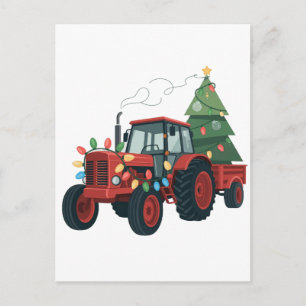 Carte Postale Faire-part Tracteur avec remorque Santa ferme agriculteur Noë