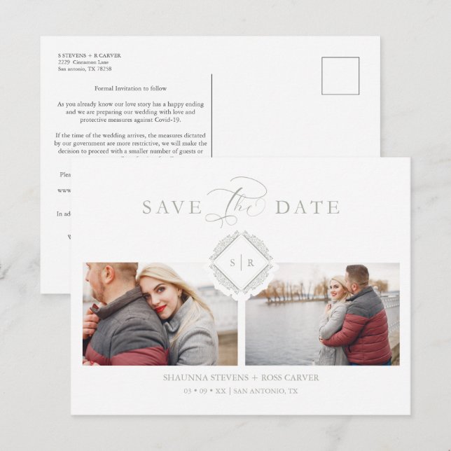 Carte Postale Faire-part Trend Initials Chic Ornament Sophisticated Wedding (Devant / Derrière)