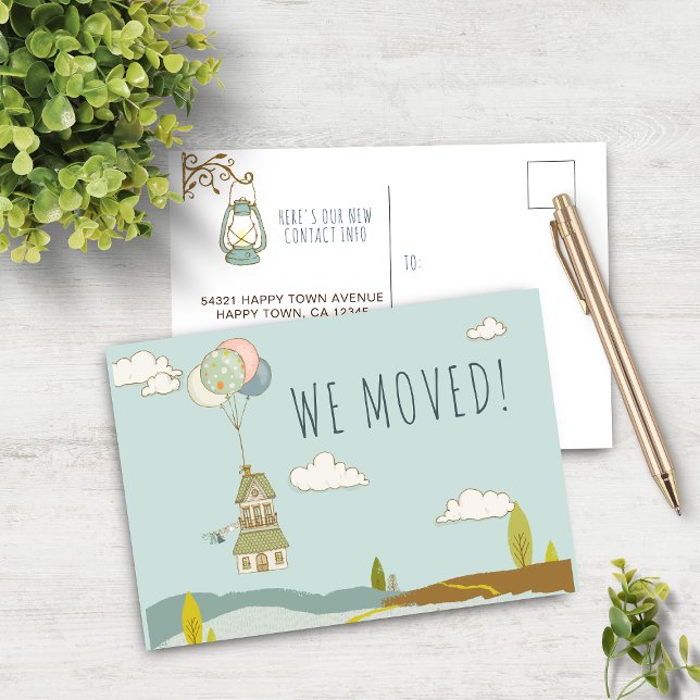 Carte Postale Faire-part Très Amusant Nous Avons Déménagé | Balloon House 2 (Cute Fun We Moved | Balloon House 2 Announcement Postcard)