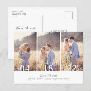 Carte Postale Faire-part Trois photos Collage Mariage Enregistrer la date