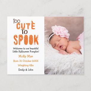Carte Postale Faire-part Trop Mignon Pour Effrayer Halloween Photo Bébé Nai