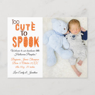 Carte Postale Faire-part Trop Mignon Pour Effrayer Photo D'Halloween Bébé G