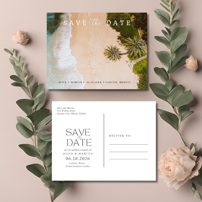 Carte Postale Faire-part Tropical Beach Destination Wedding Enregistrer la  (Tropical Beach Destination Wedding Save the Date Announcement Postcard)