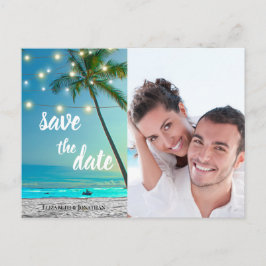 Carte Postale Faire-part Tropical Beach String Lights Palms Enregistrer La 