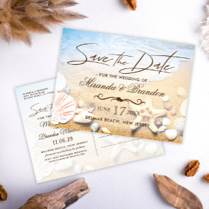 Carte Postale Faire-part Tropical Beach Wedding Starfish Enregistrer la dat