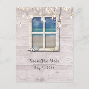 Carte Postale Faire-part Tropical Beach Window Bois blanc Enregistrer la da