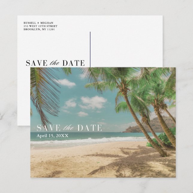 Carte Postale Faire-part Tropical Destination Beach Wedding Save the Date (Devant / Derrière)