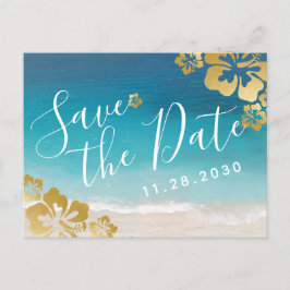 Carte Postale Faire-part Tropical Hibiscus Beach Wedding Date de Sauvegarde