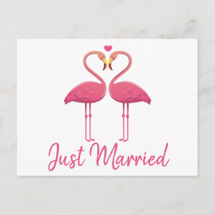 Carte Postale Faire-part Tropical Just Marié Flamant rose rose Mariage