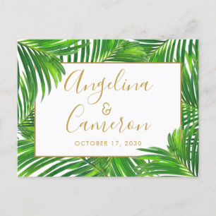 Carte Postale Faire-part Tropical Palm Leaf Bordure Vert Or Enregistrer la