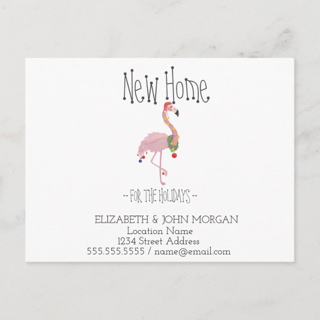 Carte Postale Faire-part Tropical Rose Flamant rose Holidays Nouvelle adres (Devant)