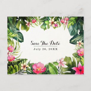 Carte Postale Faire-part Tropiques Élégants Feuilles Vertes Floral Enregist