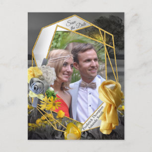 Carte Postale Faire-part Tulipes grises et jaunes, marguerites avec un couc