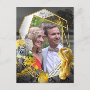 Carte Postale Faire-part Tulipes grises et jaunes, marguerites avec un couc