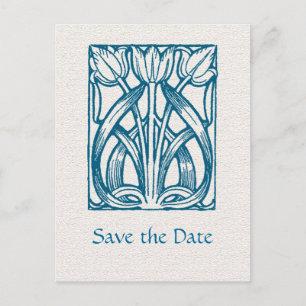 Carte Postale Faire-part Tulipes turquoise Art Déco Enregistrer la date Car