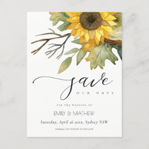CARTE POSTALE FAIRE-PART TURNESOL JAUNE AQUARELLE FLEURALE ÉVÉNEMENT À VENI