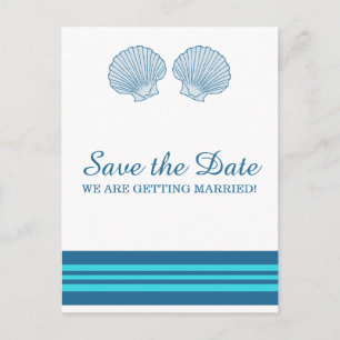 Carte Postale Faire-part Turquoise Bleu Marin Coquillages Enregistrer la Da