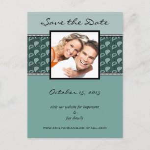 Carte Postale Faire-part Turquoise et ivoire Paisley Enregistrer la date Vo