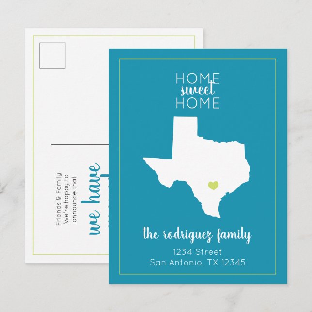 Carte Postale Faire-part Turquoise Home Sweet Home (Devant / Derrière)