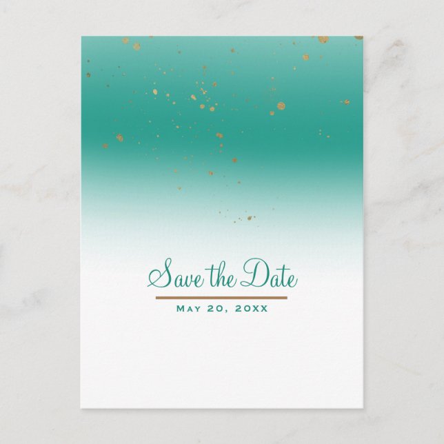 Carte Postale Faire-part Turquoise & Or moderne Glam Chic Wedding Enregistr (Devant)
