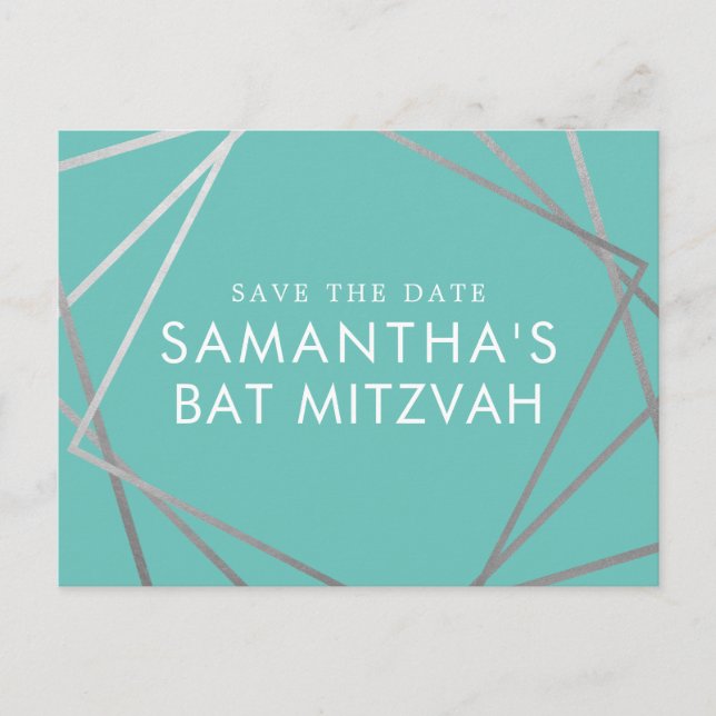 Carte Postale Faire-part Turquoise Robin Bat mitzvah bleu oeuf Enregistrer  (Devant)