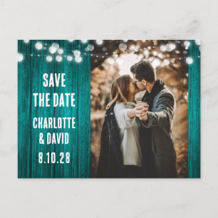 Carte Postale Faire-part Turquoise Rustic Wood Mariage Photo Enregistrer La