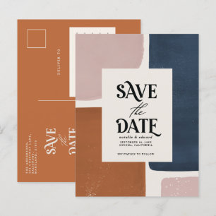 Carte Postale Faire-part Typographie abstraite moderne navy terracotta anno