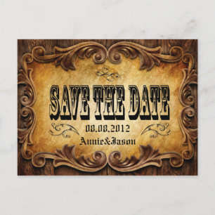 Carte Postale Faire-part typographie mariage de campagne occidental enregis