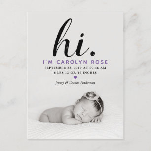 Carte Postale Faire-part Typographie Moderne "Bonjour." Annonce de Naissanc
