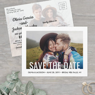 Carte Postale Faire-part Typographie moderne Deux mariage photo Sauvez la d