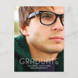 Carte Postale Faire-part Typographie moderne Male College Diplômé